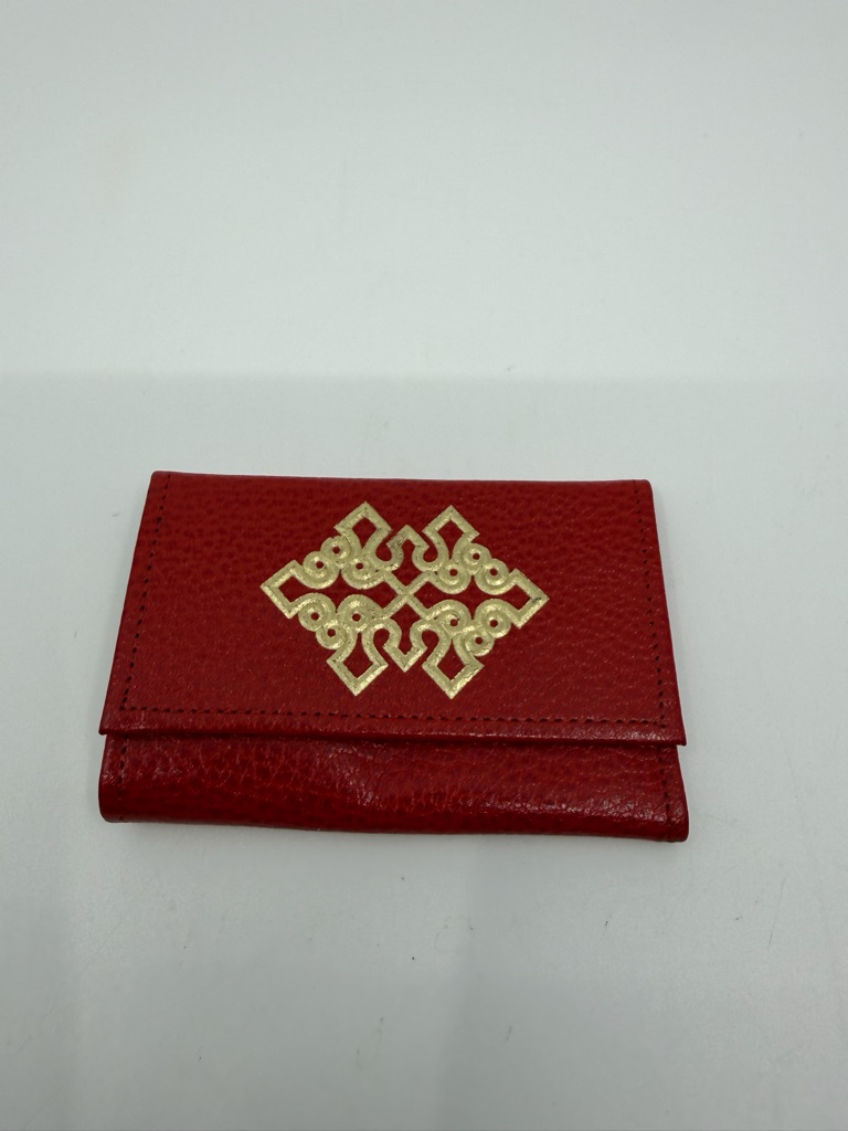 Red Leather Key  Card Holder With Gold Accent